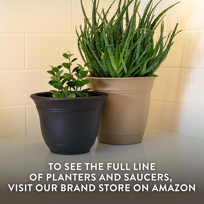 The HC Companies Sierra Round Self-Watering Pot - Lightweight Plastic Planter for Herbs & More - Durable Plant Pots for Indoor Plants & Outdoor Plants (7.5” Black Onyx, Pack of 1)
