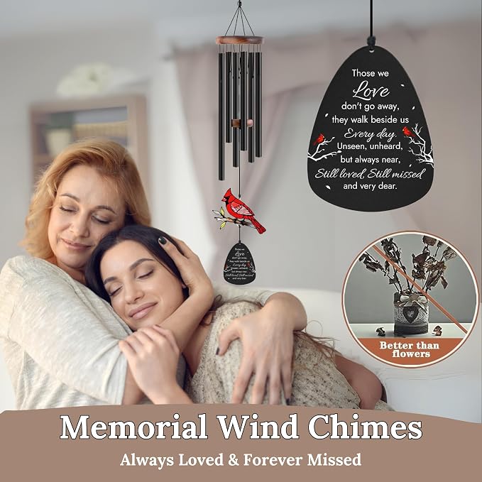 Memorial Wind Chimes for Loss of Loved One, Sympathy Gifts for Loss of Mother/Dad/Husband - Cardinal Wind Chimes for Outside with Mute Option, in Memory of Loved One Gifts, Sympathy Wind Chimes 48''