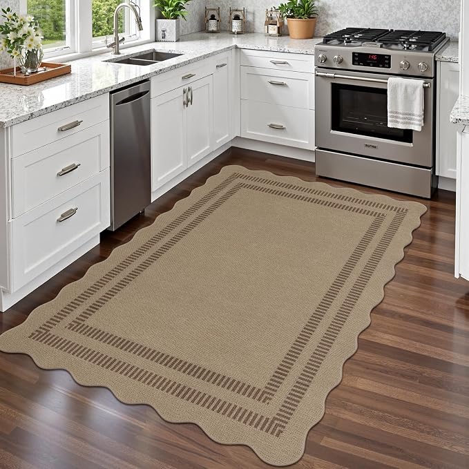 Modern Easy Jute 4x6 Outdoor Patio Rug, Washable Indoor Brown Kitchen Rugs Farmhouse Neutral Non Slip Area Rug for Living Room Backyard Bedroom