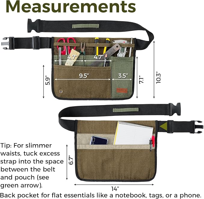 Garden Tool Belt for Women & Men, Wide Denim Garden Apron with 5 Pockets, Adjustable Utility Tool Pouch for Gardening, Florist, DIY & Craft, Green