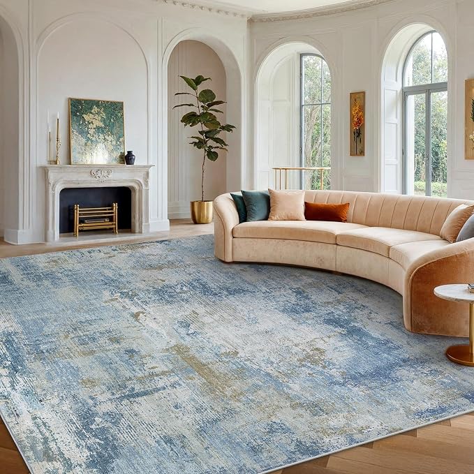 AMADA HOMEFURNISHING 9x12 Area Rugs for Living Room, Modern Large Area Rugs with Non-Slip Backing & Low Pile, Neutral Soft Washable Rug for Nursery, Bedroom, Dinning Room, Playroom, Light Blue