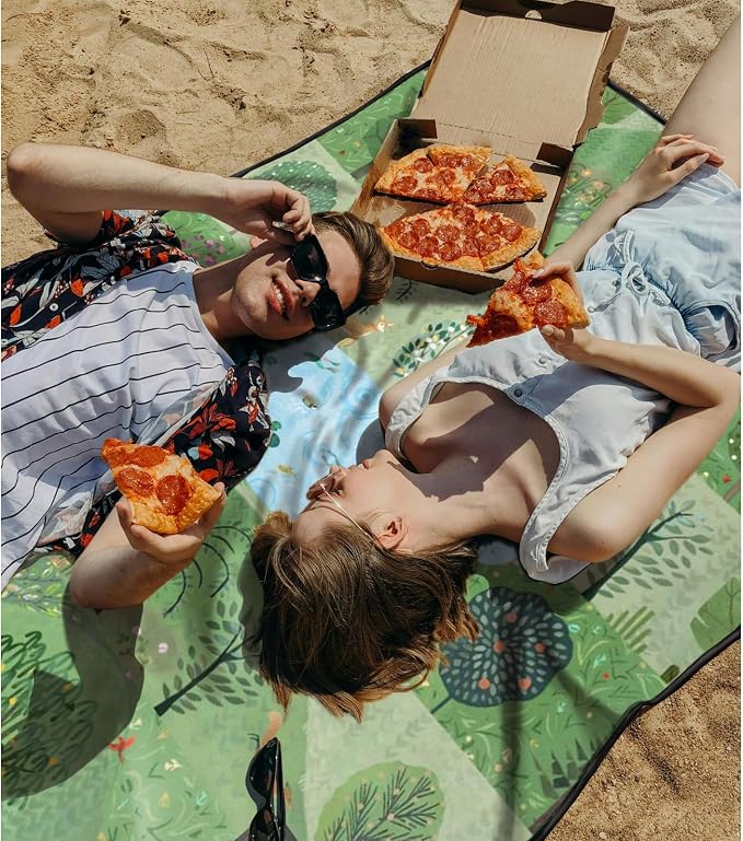 Picnic Blankets Extra Large Waterproof, 80"x 80" Forest Beach Mat with Corner Pockets Windproof Sandproof Foldable Portable 3-Layer Mat Darker for Wet Grass,Parks,Music Festival,Camping,Concerts