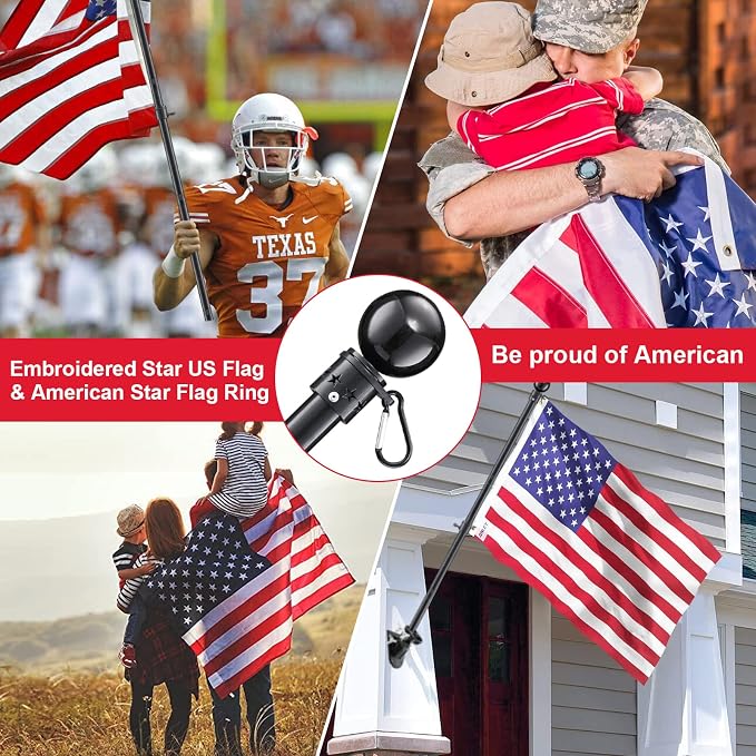House Flag Pole With American Flag - Flagpoles Residential Kit with 6ft Tangle Free Metal Flag Pole,3x5 Embroidered US Flag,Holder Bracket,Heavy Duty Flag Poles for Outside House,Porch,Outdoor-Black