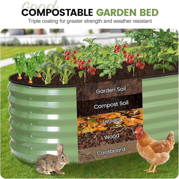 G GOOD GAIN Raised Garden Beds - 8x2x1.4ft Galvanized Planter Boxes Kit with Protective Tape & Gloves & Tools | Oval Metal Outdoor Raised Bed for Gardening Vegetables, Fruits, Flowers, Herbs, Oliver