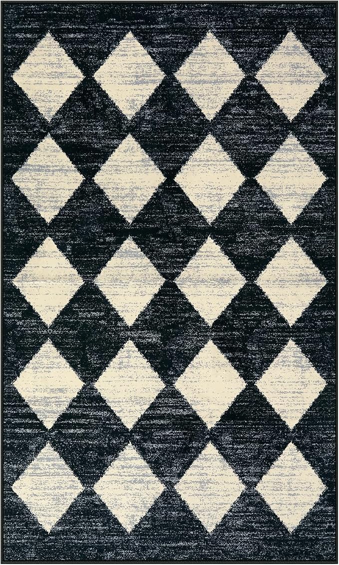 Lahome Zelie Moroccan Trellis Area Rug - 3x5 Washable Black Entry Rug Non Slip Living Room Mat, Distressed Lattice Soft Stain Resistance Indoor Throw Carpet for Front Door Foyer Bedroom Bathroom