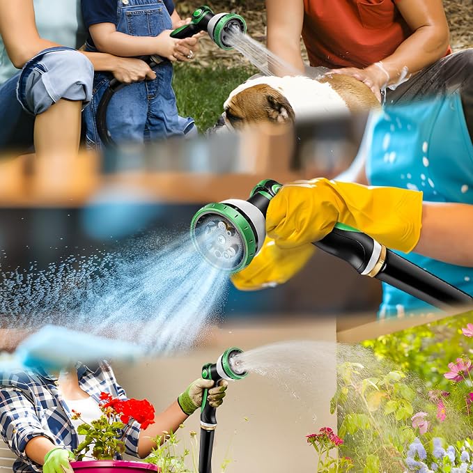 Non-Expandable Garden Hose 75feet, Flexible Water Hose with 10 Function Hose Nozzle, Lightweight, Tangle Free, Rust Proof for Yard (Black)
