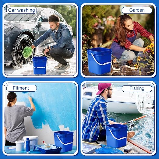 Mumufy 5 Pcs 3.5 Gallon Square Food Grade Bucket with Lid Square Bucket Pail Plastic Handles for Long Term Food Storage, Camping, Fishing, Home Organization Easy Stack and Store (Blue)