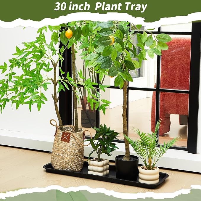 Cinnvoice 4 Pack Black 30 x 9.8 x 1.2 Inch Rectangle Plant Saucer Large Plastic Plant Tray Water Drip Trays for Windowsill Flower Pot Planter Drainage Germination Garden Outdoor Indoor Use