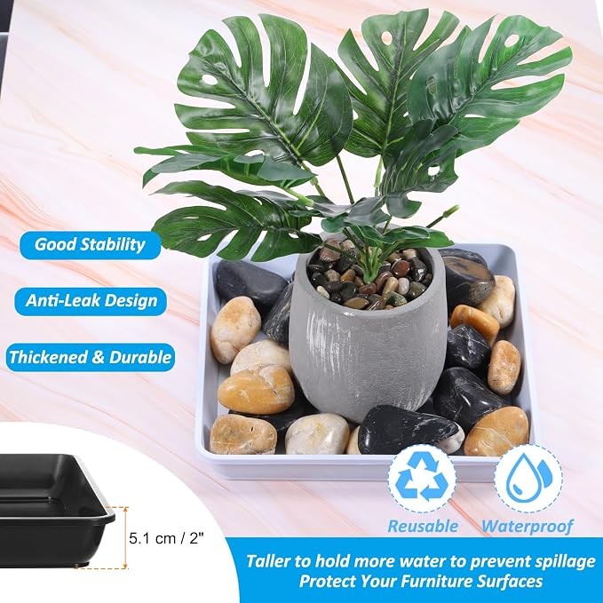 PATIKIL Plant Saucer Tray, 4 Pack 16 Inch Square Plant Saucer Heavy Planter Pot Saucers Large Deep Flower Planter Drip Tray for Indoor Outdoor Plants, Black