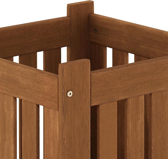 Furinno TIOMAN Planter Box, Hardwood Flower Box, Cube Garden Box, in Teak Oil, Outdoor Indoor, Garden, Patio, Balcony, Light Wood