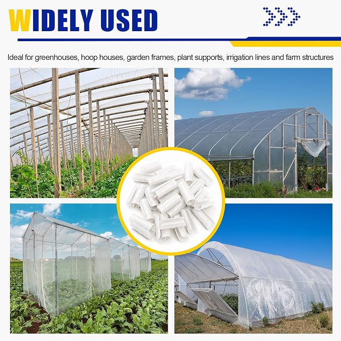 100 Pcs 1 Inch Greenhouse Clips, 25mm White Plastic Clamp Garden Buildings Frame Snap PVC Pipe Tube Clips for Greenhouse Films Sunshade Nets Row Covers Shelters Fixing, Farming, Gardening
