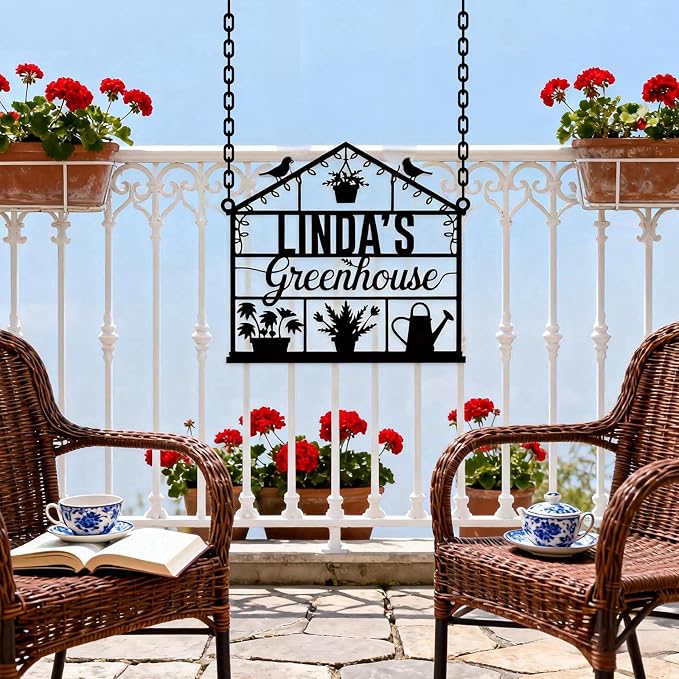 Personalized Greenhouse Garden Sign, Custom Metal Garden Name Plaque with Rustic Finish, Outdoor Yard Art for Plant Lovers, Unique Mothers Day & Gardener Gift for Patio Decor