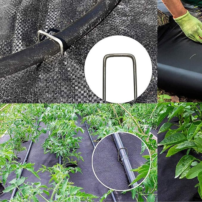 100 Pack 12" Garden Stakes Pins,Heavy Duty Garden Landscape Staples Stakes Pins Galvanized Landscape Fabric Staples Sod Ground Staple for Anchoring Weed Barrier Fabric