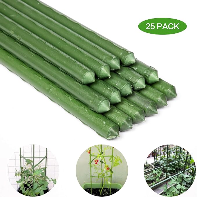 72inch/6ft Garden Stakes, 25pcs Plant Stakes, Plastic Coated & Steel Tube Plant Supports, Sturdy Tomato Sticks for Garden