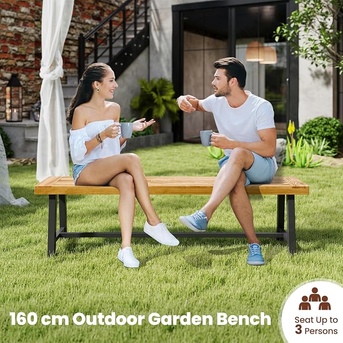 HAPPYGRILL Outdoor Acacia Wood Bench Set of 2, 63"/160 CM Long Patio Garden Dining Bench Seats up to 3 Persons, Porch Bench for Outdoors Garden, Porch, Yard, 800 LBS/360 KG Weight Capacity