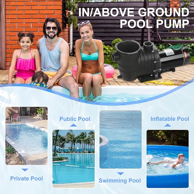 Inground and Above Ground Pool Water Pump,Swimming Pool Pump, Dual Voltage 110-120V/220-240V 1500W High Flow Pool Pump, with Strainer Basket (2.0HP)
