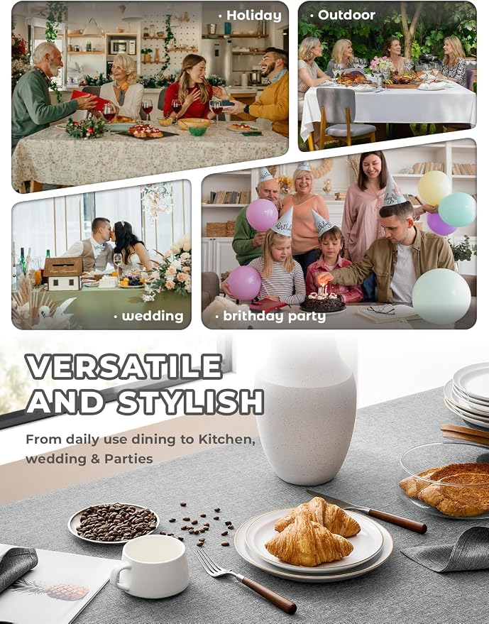 Decorelia Faux Linen Tablecloth for Dining Room, 52 x 70 Inch (4-6 Seats), Cool Grey