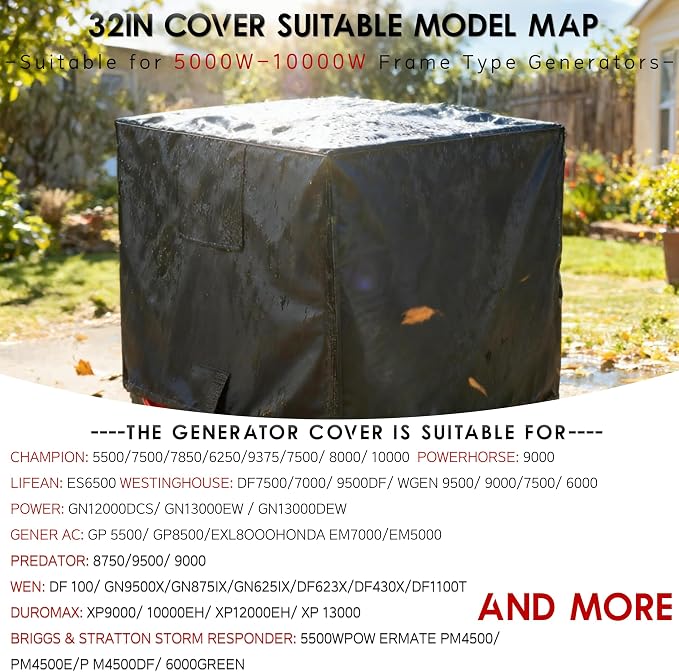 Waterproof Generator Cover, 30x30x26 inch, 600D Heavy Duty Oxford - for Most Generators 5500-15000 Watt, Portable Generator Cover for Outside, Black