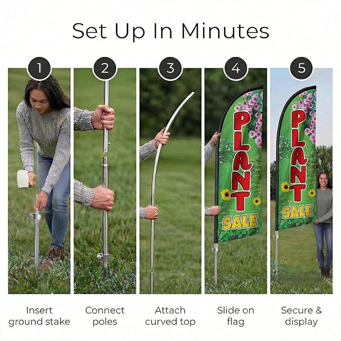 8FT Plant Sale Feather Flag with Pole & Ground Spike, Outdoor Garden Advertising Banner with Carry Bag, Eye-Catching Storefront Display for Plant Shop