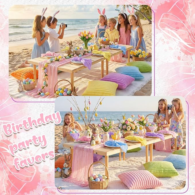 Beeveer 14 Pack Picnic Kit 91x71 Extra Large Outdoor Boho Picnic Blanket with Pastel Table Runner, 6 Throw Pillow Covers 6 Napkin Woven Cotton Yarn Oversize Washable Beach Blanket for Camp Wedding