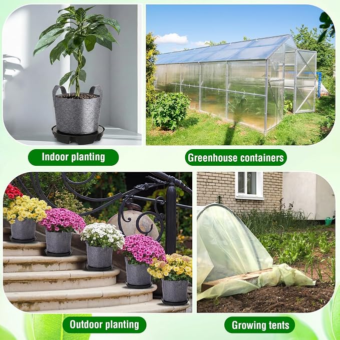 Jingmore 6 Set 3 Gallon Grow Bag Self Watering Fabric Pot Base Automatic Watering System Plant Nonwoven Grow Bag with Handle Plant Saucer Elevate Flower Tray for Garden Indoor Outdoor Greenhouse(Grey)