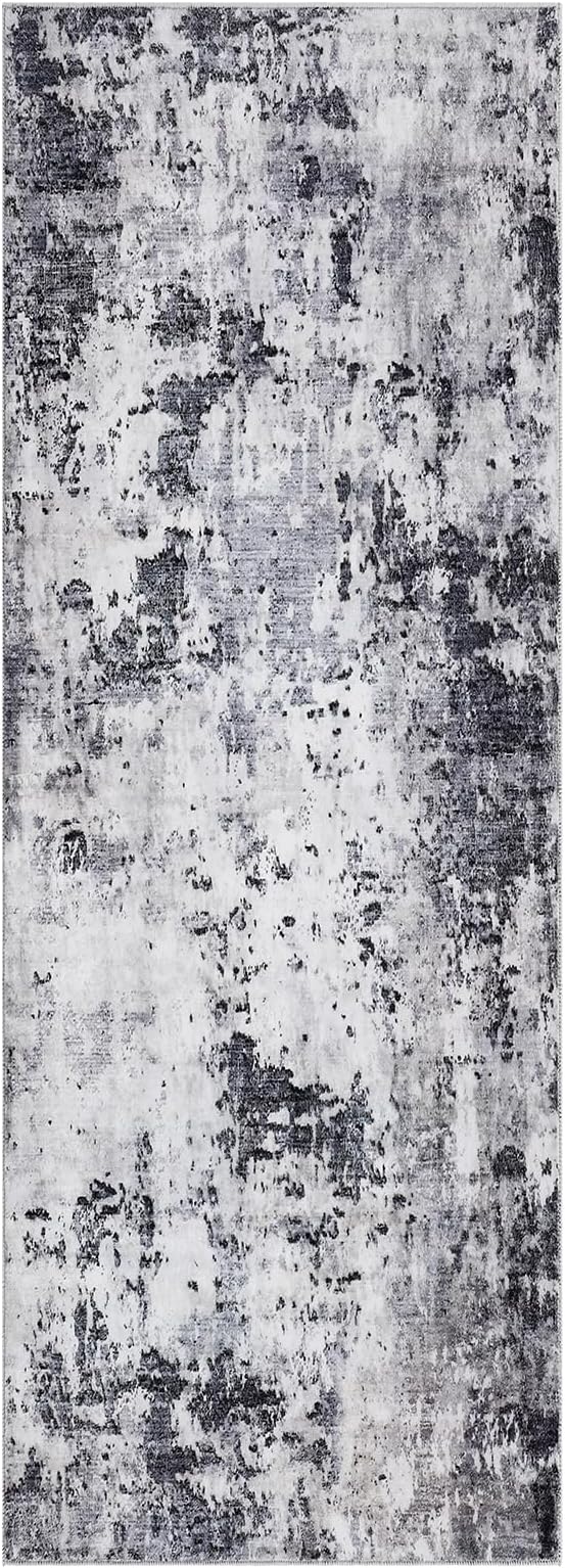ROYHOME Modern Abstract Runner Rug 2x5 Washable Non Slip, Grey | Stain Resistant Rug for Bedroom Living Room Non Shedding Low Pile Indoor Floor Cover