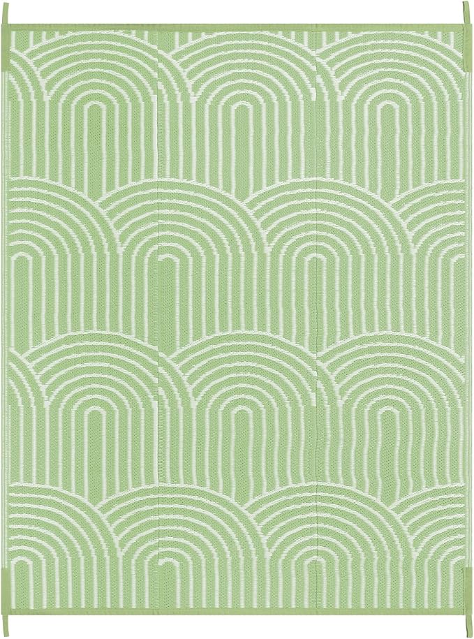 Anidaroel Rainbow Patio Rugs Outdoor 8’X10’ Waterproof, Reversible Camping Rug for Outside RV, Portable Plastic Straw Outdoor Area Rug for Backyard, Garden, Pool Deck (Green, 8‘X10')