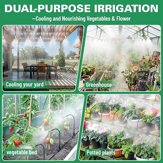 Riboud 220Ft Drip Irrigation System, 2026-Upgrade Garden Watering Kit with 28 Adjustable Copper Rotating Arm Nozzles, 360° Flexible Spray Irrigation Kit for Raised Beds, Lawn, Greenhouse