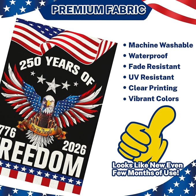 250 Anniversary Usa Garden Flags for Outside, 250 Anniversary USA Flag 1776-2026 Commemorative 4th of July Decorations Outdoor Yard Sign Banner Patriotic Decorations Double Sided Waterproof Flag with Eagle Design 250 Year American Flag 28x40 Inch