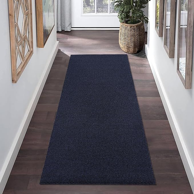 Garvee 2x6 Kitchen Runner Rugs Non Skid Washable Modern Textured Rug, Navy | Neutral Solid Color Non Shedding Low Pile Stain Resistant Weaving Mats for Entryway Hallway Bedroom Laundry Room Bathroom
