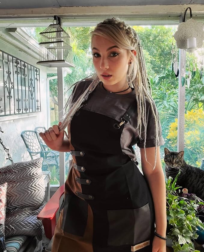 MONAPRON Apron for Women and Men Waterproof Canvas Extra Pocket for Chef Barista Gardening BBQ Grilling Crossback Unisex