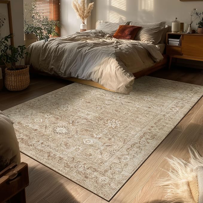 4x6 Washable Area Rugs for Bedroom: Small Living Room Rug Non Slip Low Pile Soft Faux Wool Non Shedding Distressed Vintage Boho Throw Rugs for Kitchen Entryway Office Nursery Entrance Enytry