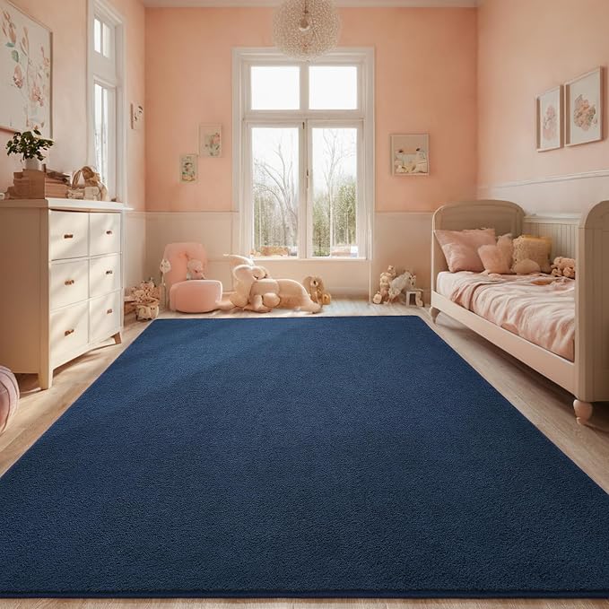 5x7 Navy Blue Area Rug Modern Aesthetic Minimalist | Washable Memory Foam, Low Pile Non Slip Indoor Carpet for Living Room Bedroom Office Classroom College Dorm Room Home Decor