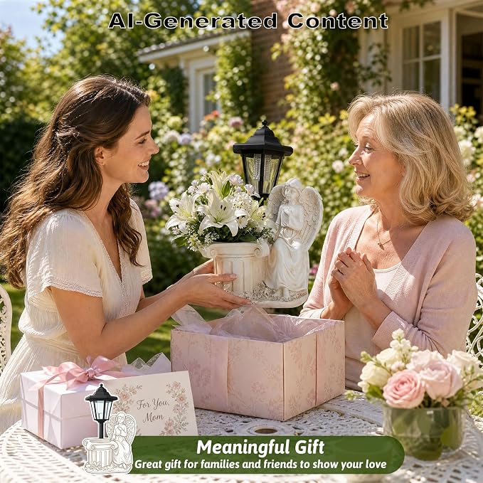 Solar Angel Outdoor Statues, Garden Sculptures with Lantern & Flower Pot, Angel Figurines for Yard Lawn Porch Patio Balcony Decor- Gifts for Women Mom Grandma