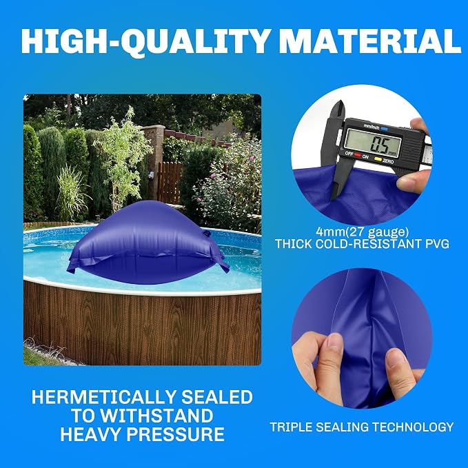 CACSPS 2 Pack Pool Pillow for for Above Ground Pools, 4x8 Ft Pool Air Pillow for Closing Winter Pool Winterizing Kit for Ground Pool, 0.5mm PVC Material, 2X 16.5Ft Rope (Blue)