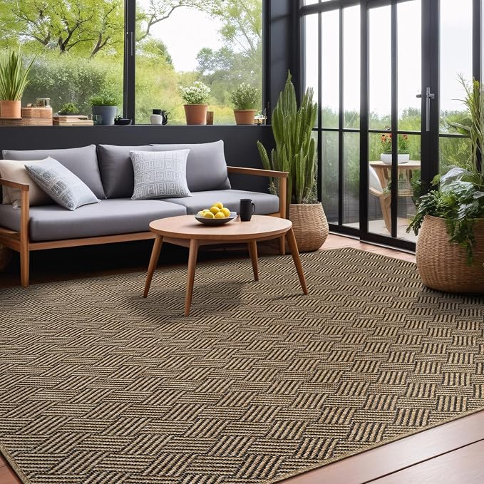 Luul Home Easy Jute Rugs 6x9 Herringbone Natural Color Living Room Indoor Outdoor Area Rug for Patio and Kitchen Rug High Traffic Washable Easy to Clean Solid Boho Woven Design Carpet (6 x 9)