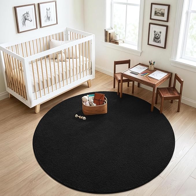 Keeko Round Area Rug 4ft for Living Room Bedroom,Soft Washable Circle Rug | Modern Indoor Memory Foam Rugs Low Pile Non Slip Carpet for Kids Dorm Room Entryway Kitchen Home Decor Black