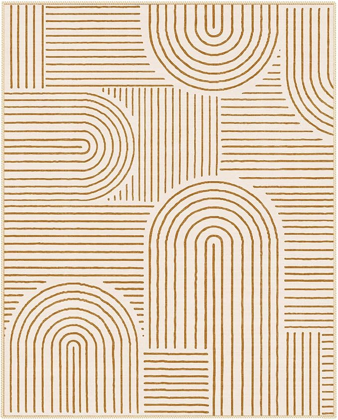 Lahome Abstract Washable Rugs 8x10, Soft 8x10 Rugs for Living Room Office | Ultra-Thin Non-Slip Bedroom Rug Large Carpet Non-Shedding Accent Rug for Office Dining Room Darrell (8x10ft, Orange)