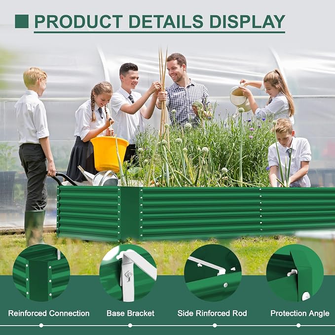 Land Guard 6x3x3ft Rectangular Galvanized Raised Garden Beds, Large-Capacity Metal Planter Box Outdoor, Durable Deep Raised Garden Bed 3ft Tall, Raised Beds for Gardening Vegetables, Forest Green
