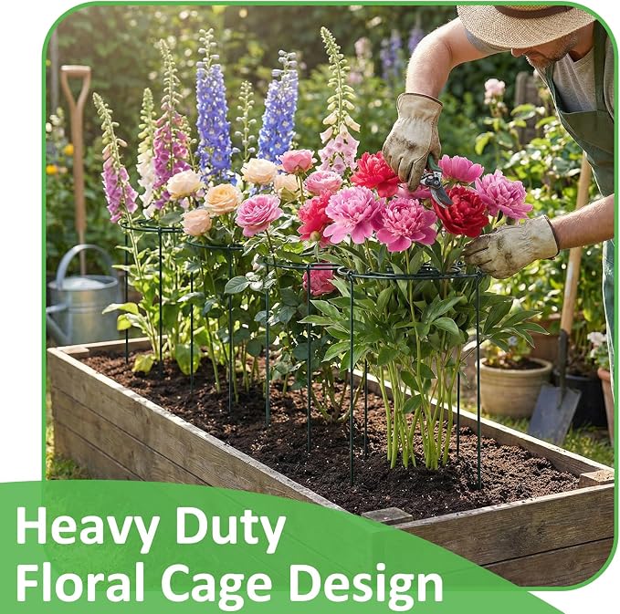 Pelopy Large Peony Cages and Supports 23.6"H x 15.7"D Heavy Duty Plant Support for Outdoor Plants, Meatl Peony Rings, Flower Support Stakes, Garden Stakes for Rose Tomato Hydrangea Strawberry(8 Pack)