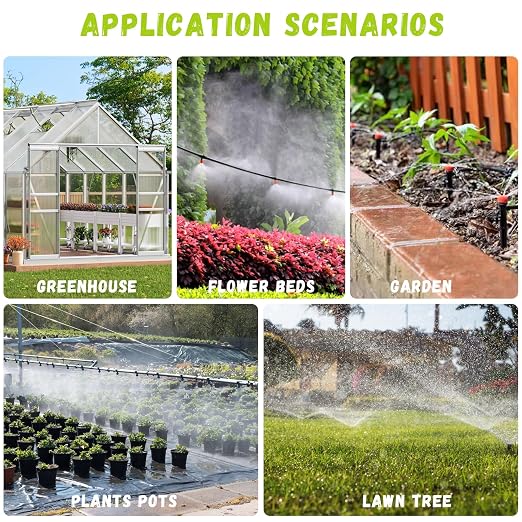 Drip Irrigation Kit Automatic Watering System 115FT Misting Sprinkler DIY Devices with 1/4" & 1/2" Tubing Hose, Adjustable Nozzle Emitters, Quick Connectors for Greenhouse, Garden, Patio
