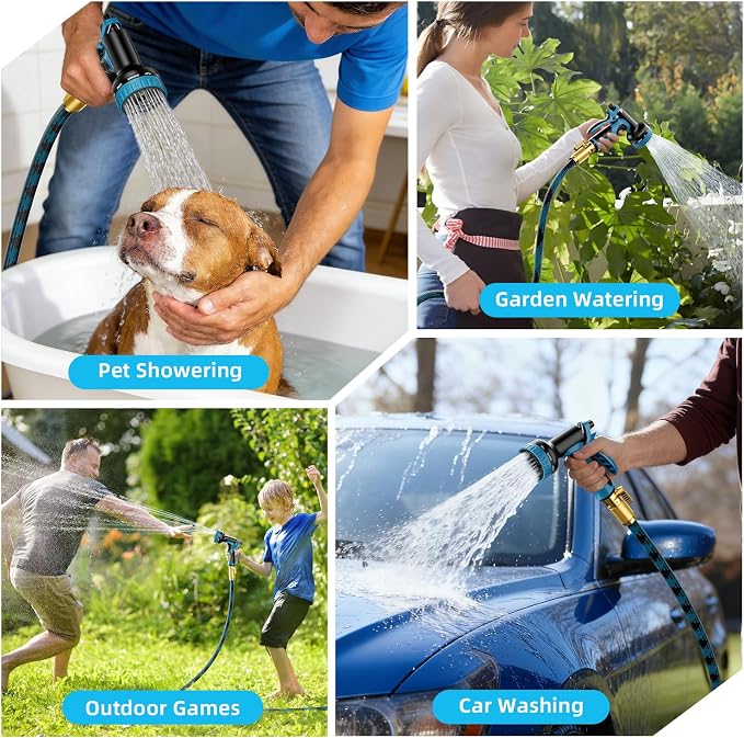 Garden Hose, Non-Expandable Water Hose 25 ft, Flexible, Kink & Leak Proof Water Pipe with 10-Function Spray Nozzle, Lightweight Outdoor Hose for Yard, Lawn, Car Wash, RV and Home Use