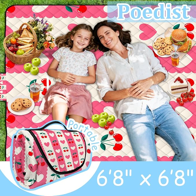 Poedist Extra Large Picnic Blanket Waterproof,80"x 80"Foldable Machine Washable Beach Blanket,Outdoor Blanket for 6-8 Adults,Suitable for Indoor Crawling,Park Beach,Camping,Hiking,Family Travel(Pink