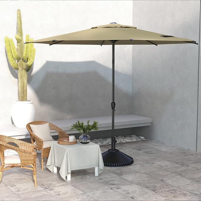 Abba Patio 9FT Lyon Outdoor Patio Umbrella Outdoor Table Umbrella with Push Button Tilt and Crank Market Umbrella 8 Sturdy Ribs UV Protection Waterproof for Garden Deck Backyard Pool Tan