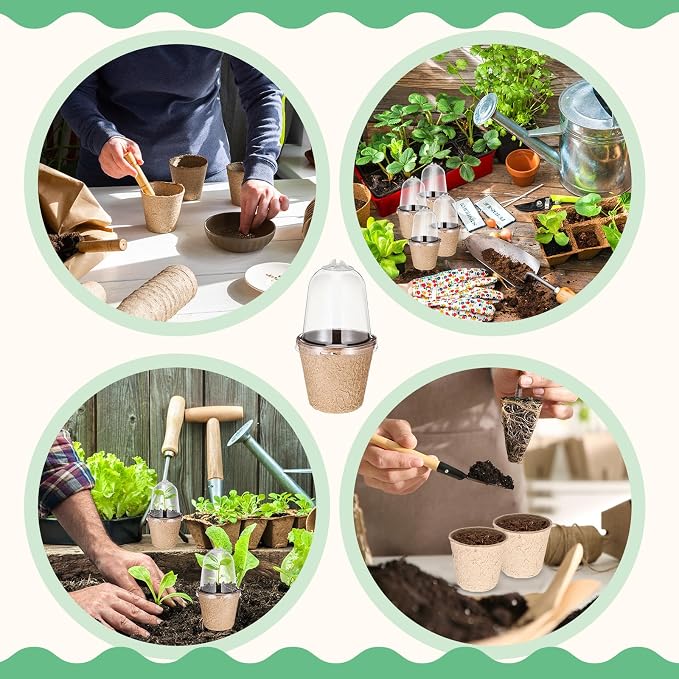 Baderke 120 Pcs Biodegradable Nursery Pots with 30 Humidity Dome and 30 Labels, 2.36" Plant Nursery Seed Starter Planter Biodegradable Peat Pots for Planting Seedlings, Vegetables (Round)
