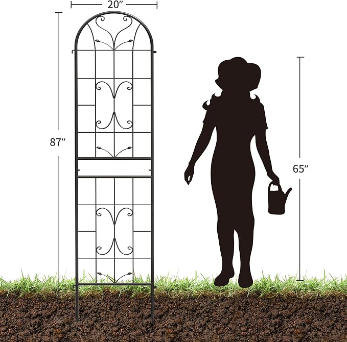 4 Pack 87x20in Garden Trellises, Ornate Scrollwork Black Metal Coated Rustproof Trellis for Climbing Plants Outdoor, Roses, Vegetables, Vines, Cucumbers