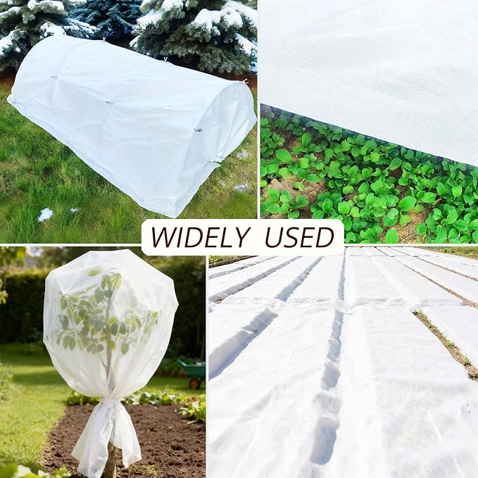 7.8Ft x 30ft Frost Protection Plant Cover – 1.2 oz/yd² Garden Freeze Blanket with Clips & Ground Stakes for Outdoor Winter Plant Protection, Reusable Floating Row Cover for Garden Vegetables