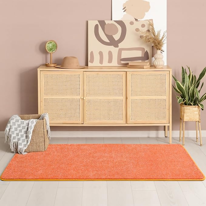 Chicrug Memory Foam 2x6 Runner Rugs for Hallway Entryway Bedroom | Low-Pile Soft Carpet Runner Rug for Kitchen, 6ft Kids Rug for Bedside Dorm Room Decor, Orange and White
