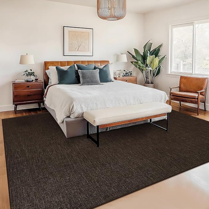 Garvee Large Washable Rug 9x12 Modern Solid Rugs for Living Room Brown | Non Slip Woven Textured Bedroom Rug Ultra-Thin Non-Shedding Farmhouse Carpet Neutral Foldable Throw Rugs for Bedroom Office