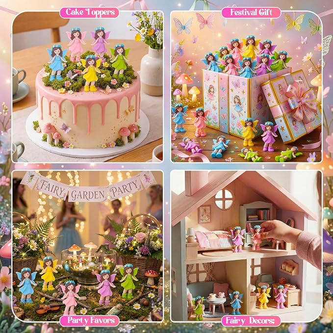 Chunful 50 Pcs Mini Fairy Figurines Miniatures Garden Fairies State Small Fairy Accessories Ornament for Outdoor Yard Garden Flower Pot Birthday Cake Toppers Car Gift to Hide and Seek